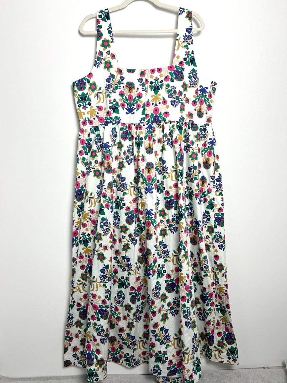 Boden NWT White Floral Midi Dress Violet Square Neck Summer Cotton Size 16 to 18 - Picture 8 of 15